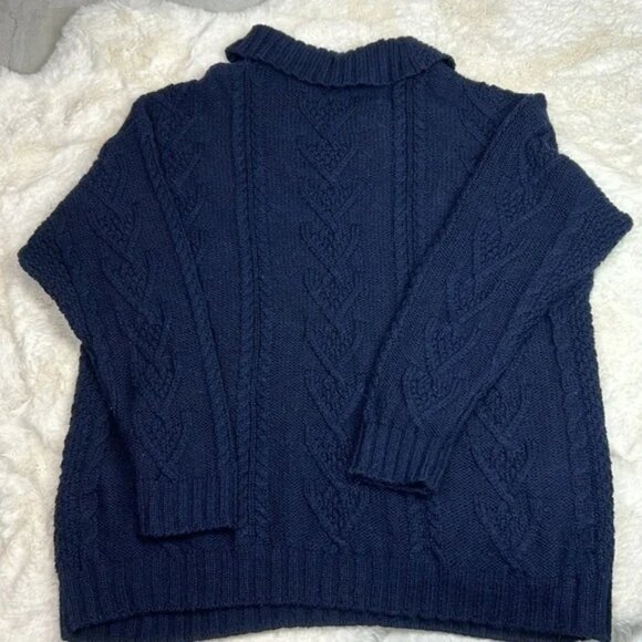 SAOL Irelend Blue Sweater - Merino Wool Aran Shawl Collar - Picture 4 of 7